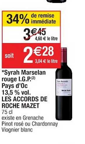 syrah marselan rouge i.g.p. pays d'oc 13,5% vol. les accords de roche mazet