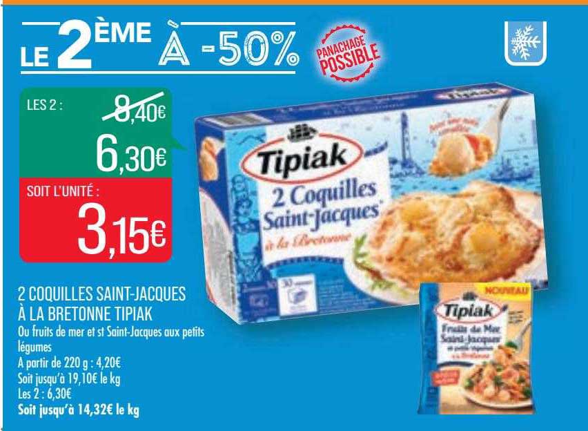 2 coquilles saint-jacques à la bretonne tipiak