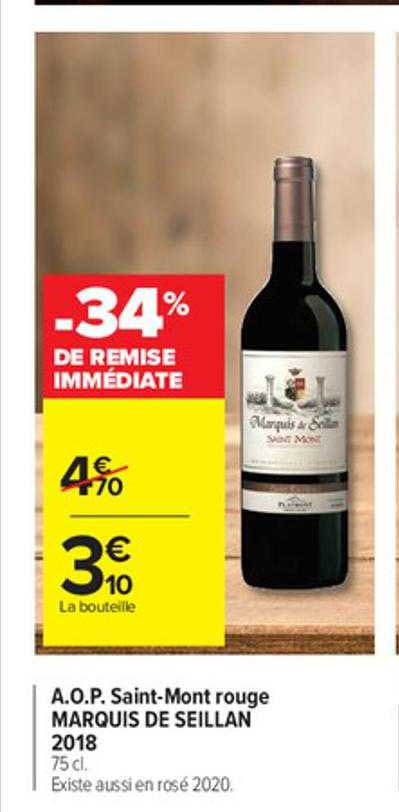 a.o.p. saint-mont rouge marquis de seillan 2018 -34% de remise immédiate