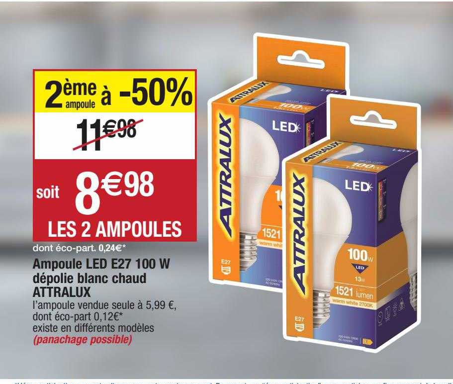 ampoule led e27 100 w dépolie blanc chaud attralux