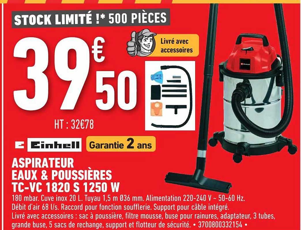 aspirateur eaux & poussières tc-vc 1820 s 1250 w einhell