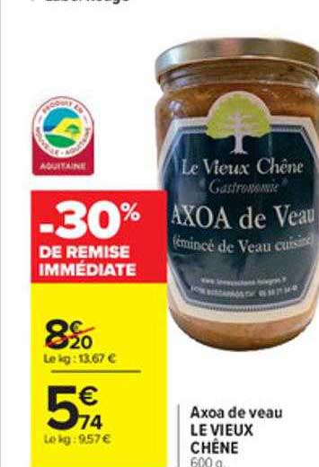 axoa de veau le vieux chêne -30% de remise immédiate