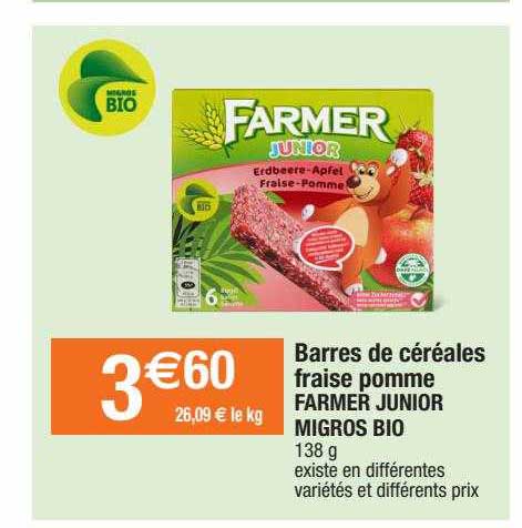 barres de céréales fraise pomme farmer junior migros bio
