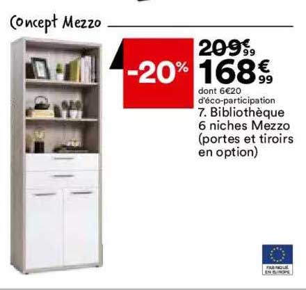 bibliothèque 6 niches mezzo (6 portes et tiroirs en option)