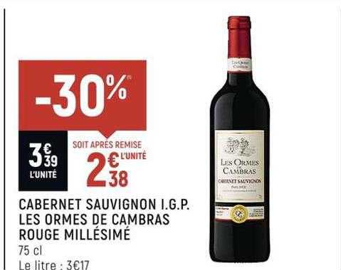 cabernet sauvignon i.g.p. les ormes de cambras rouge millésimé