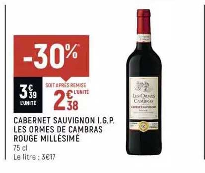 cabernet sauvignons i.g.p. les ormes de cambras rouge millésimé