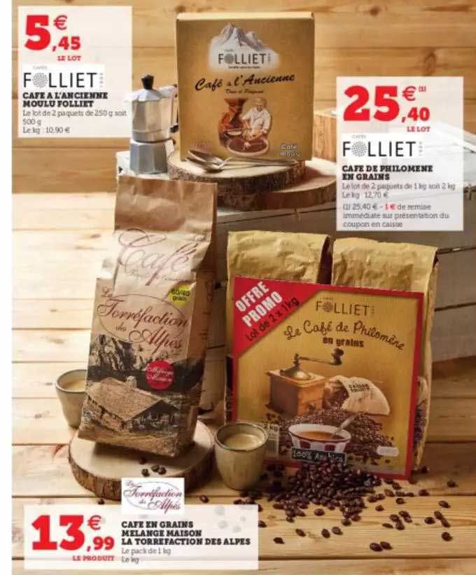 café à l'ancienne moulu folliet, café de philomène en graine, café en grains mélange maison la torréfaction des alpes