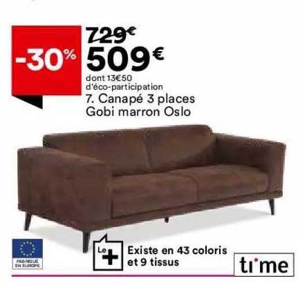 canapé 3 places gobi marron oslo time