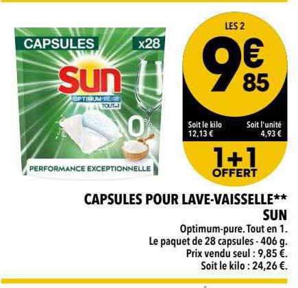 capsules pour lave-vaisselle sun 1+1 offert