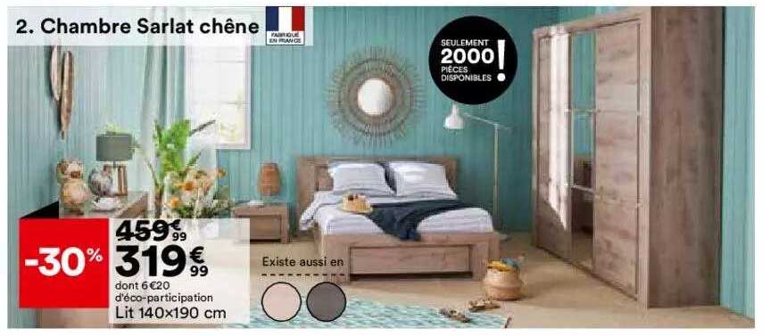 Chambre Sarlat Chêne : Lit 140 X 190 Cm