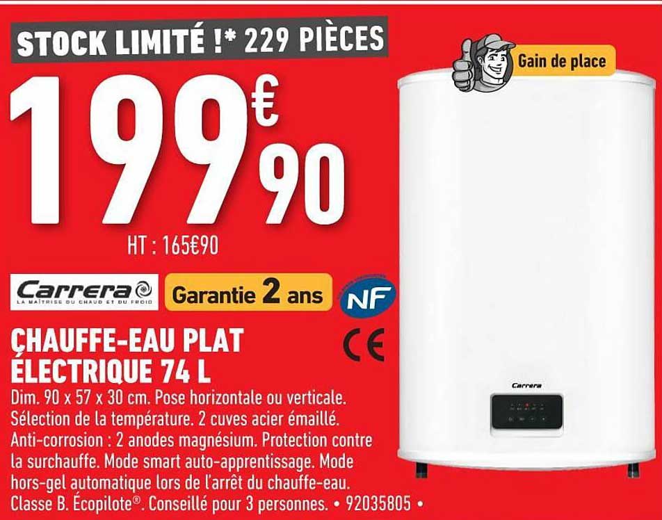 chauffe-eau plat électrique 74 l carrera