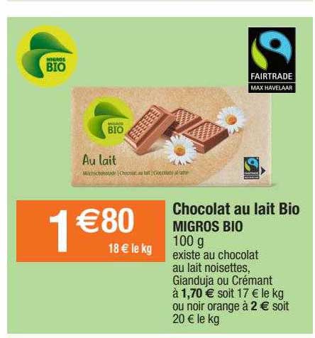 chocolat au lait bio migros bio