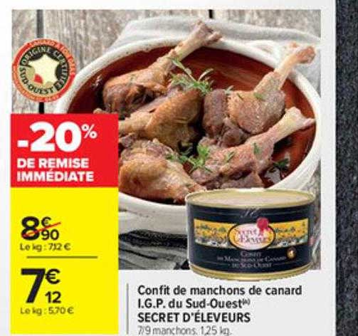 confit de manchons de canard i.g.p. du sud-ouest secret d'éleveurs -20% de remise immédiate