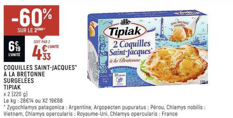 coquilles saint-jacques à la bretonne surgelées tipiak