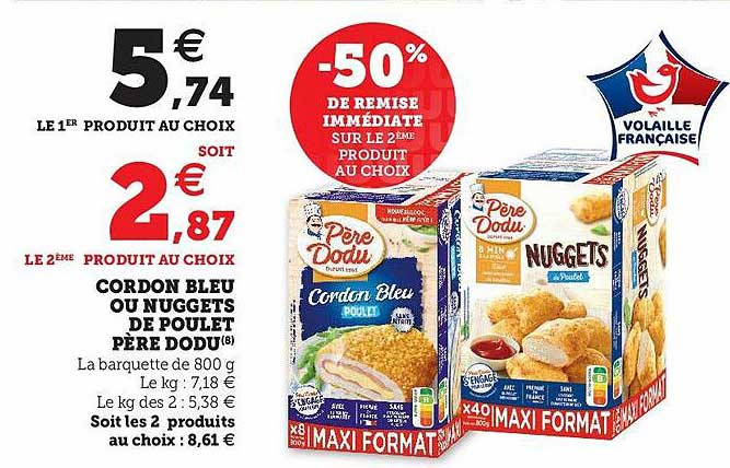 cordon bleu ou nuggets de poulet père dodu