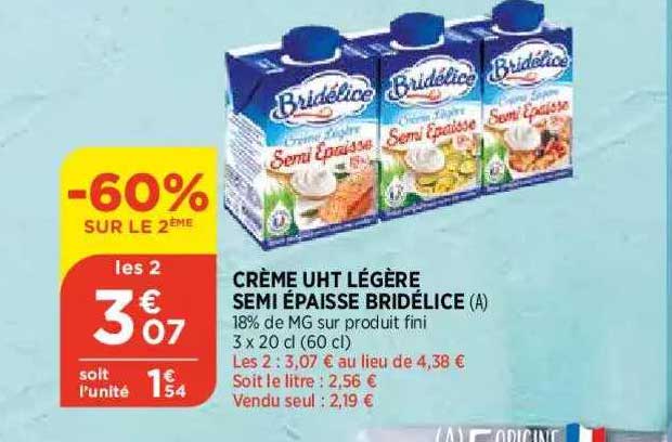 crème uht légère semi épaisse bridélice