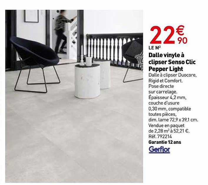 dalle vinyle à clipser senso clic pepper light gerflor