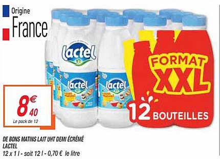 de bons matins lait uht demi écrémé lactel