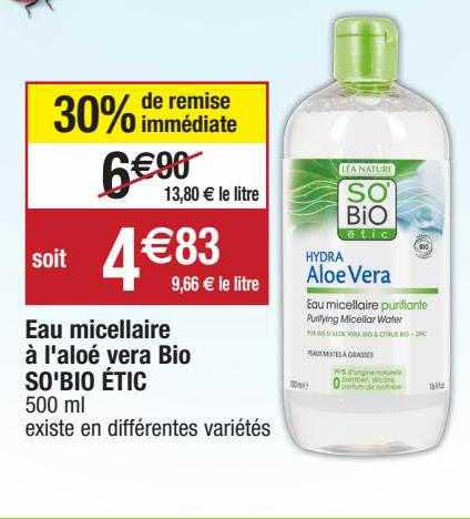 eau micellaire à l'aloé vera bio so'bio étic