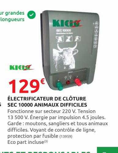 électrificateur de clôture sec 10000 animaux difficiles