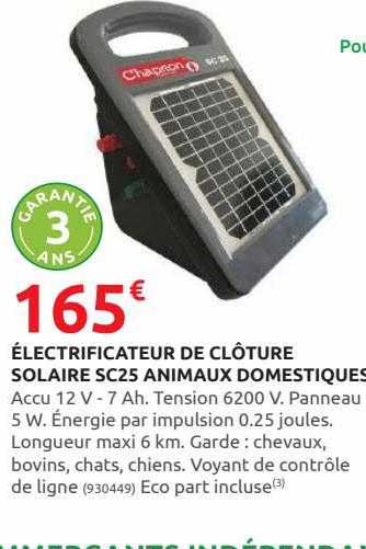 électrificateur de clôture solaire sc25 animaux domestiques