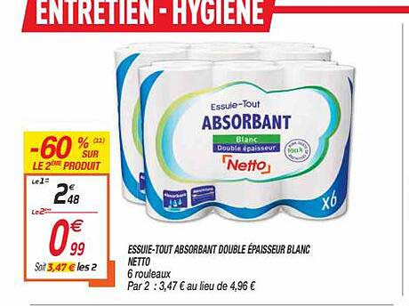 essuie-tout aborbant double épaisseur blanc netto
