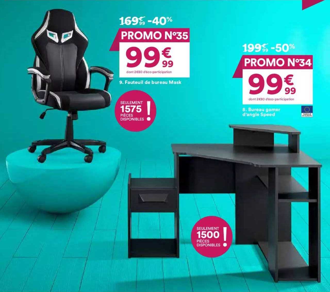 fauteuil de bureau mask, bureau gamer d'angle speed