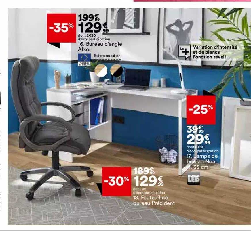 fauteuil de bureau prézident, lampe de bureau noa h. 33 cm, bureau dangle alkor