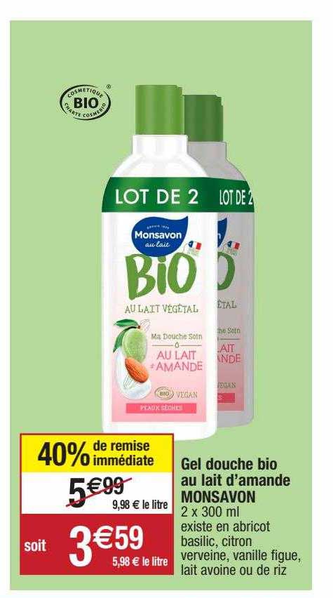 gel douche bio au lait d'amande monsavon