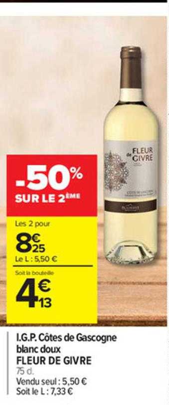 i.g.p. côtes de gascogne blanc doux fleur de givre -50% sur le 2ème