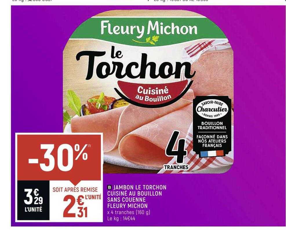 jambon le torchon cuisiné au bouillon sans couenne fleury michon
