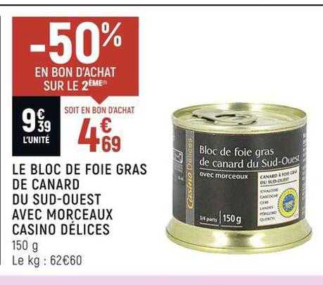 Le Bloc De Foie Gras De Canard Du Sud-ouest Avec Morceaux Casino Délices
