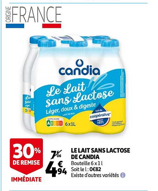 le lait sans lactose de candia
