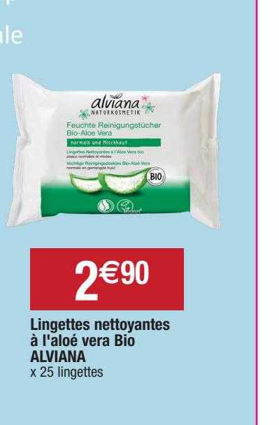 lingettes nettoyantes à l'aloé vera bio alviana