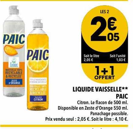 Liquide Vaisselle Paic 1+1 Offert