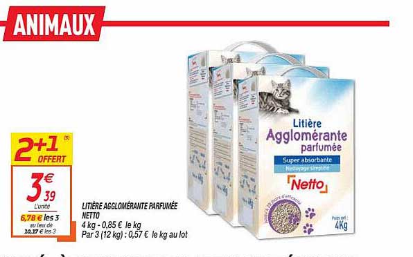 Litière Agglomérante Perfumée Netto 2+1 Offert
