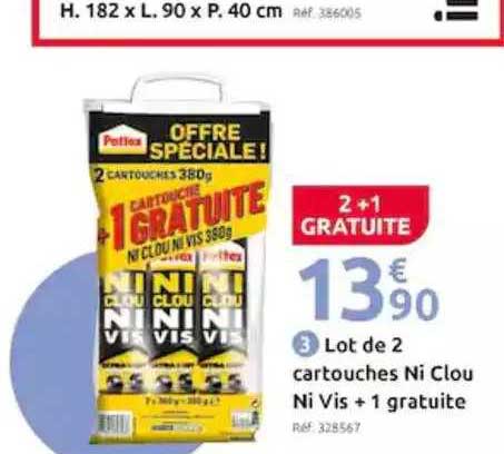 lot de 2 cartouches ni clou ni vis + 1 gratuite