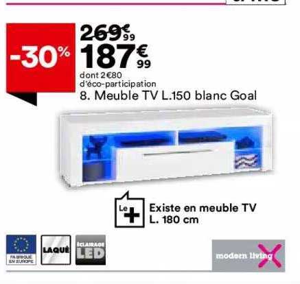 meuble tv l. 150 blanc goal modern living