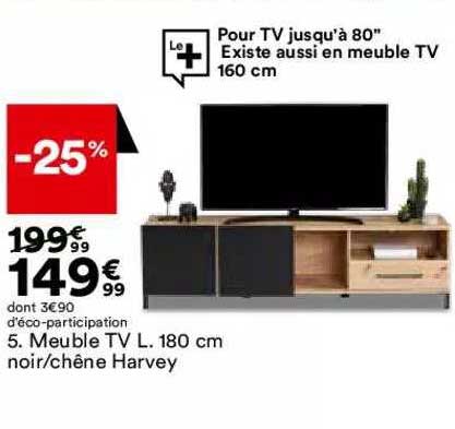 meuble tv l. 180 cm noir-chêne harvey