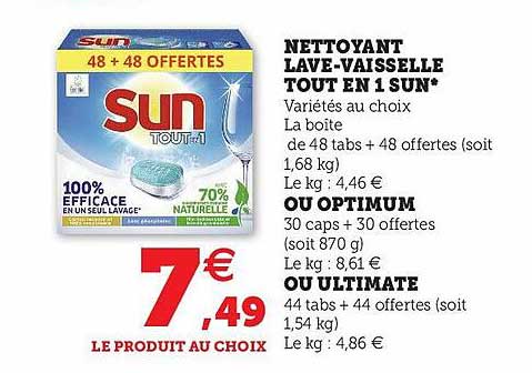 nattoyant lave-vaisselle tout en 1 sun ou optimum ou ultimate