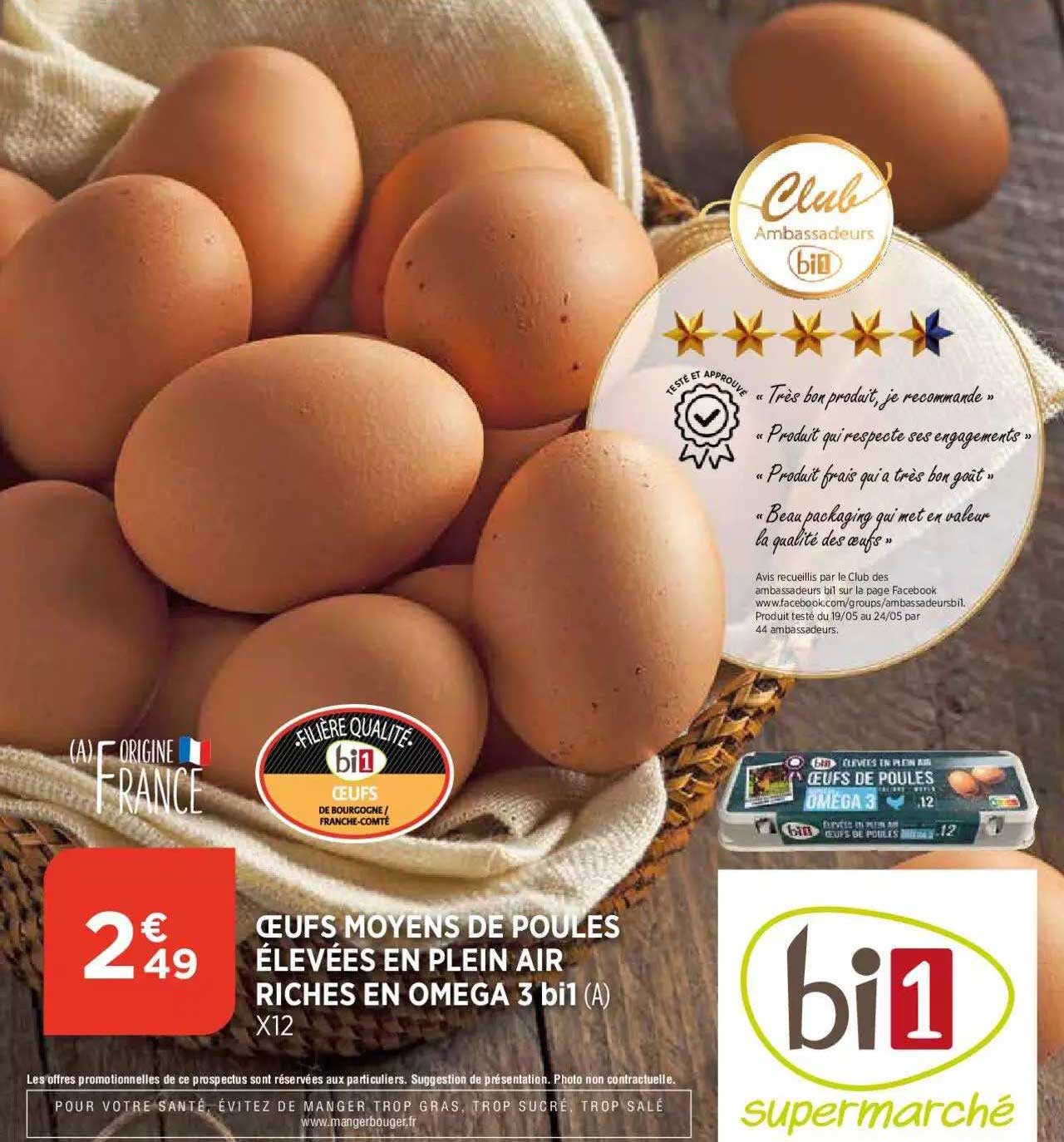 oeufs moyens de poules élevées en plein air riches en oméga 3 bi1