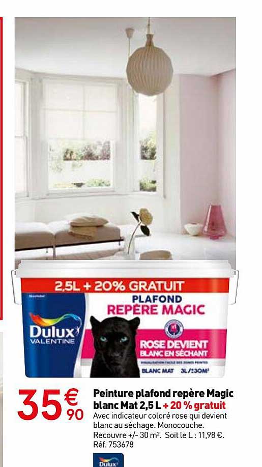 peinture plafond repère magic blanc mat 2.5 l dulux valentine