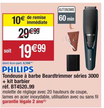 philips tondeuse à barbe beardtrimmer séries 3000 + kit barbier réf. bt4520-99