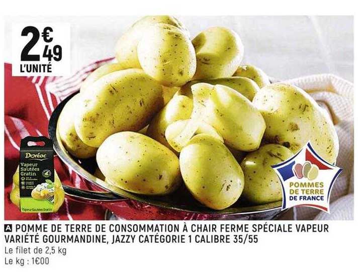 pomme de terre de consommation à chair ferme spéciale vapeur variété gourmandine, jazzy