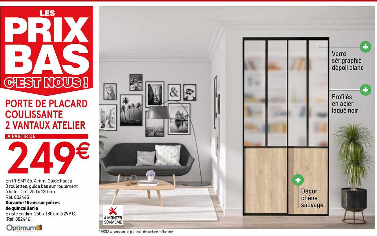 porte de placard coulissante 2 vantaux atelier optimum