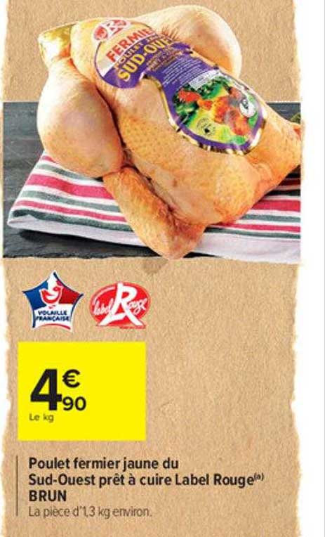 poulet fermier jaune de sud-ouest prêt à cuire label rouge brun