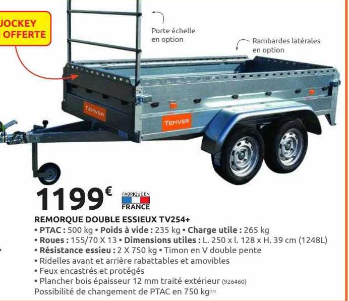 remorque double essieux rv254+