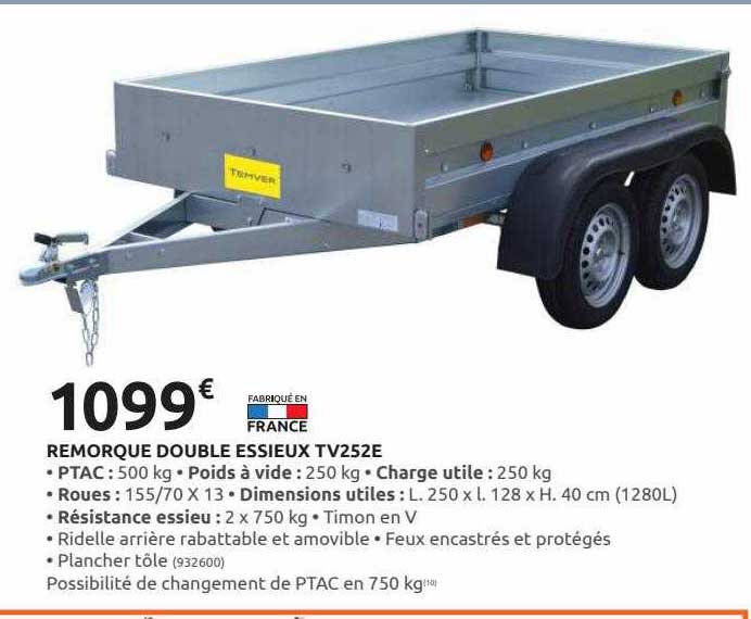 remorque double essieux tv252e