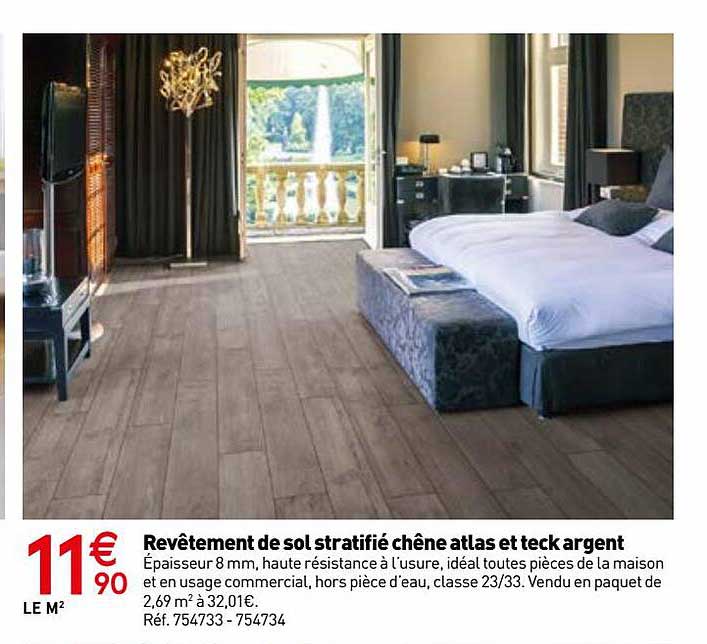 revêtement de sol stratificé chêne atlas et teck argent