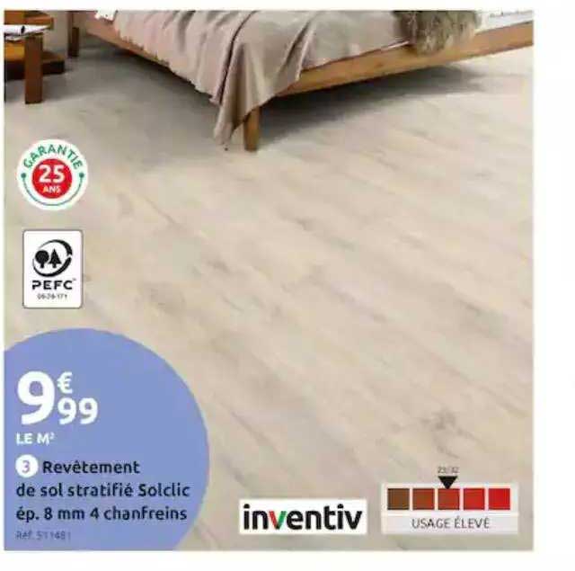 revêtement de sol stratifié solclic ép. 8 mm 4 chanfreins inventiv